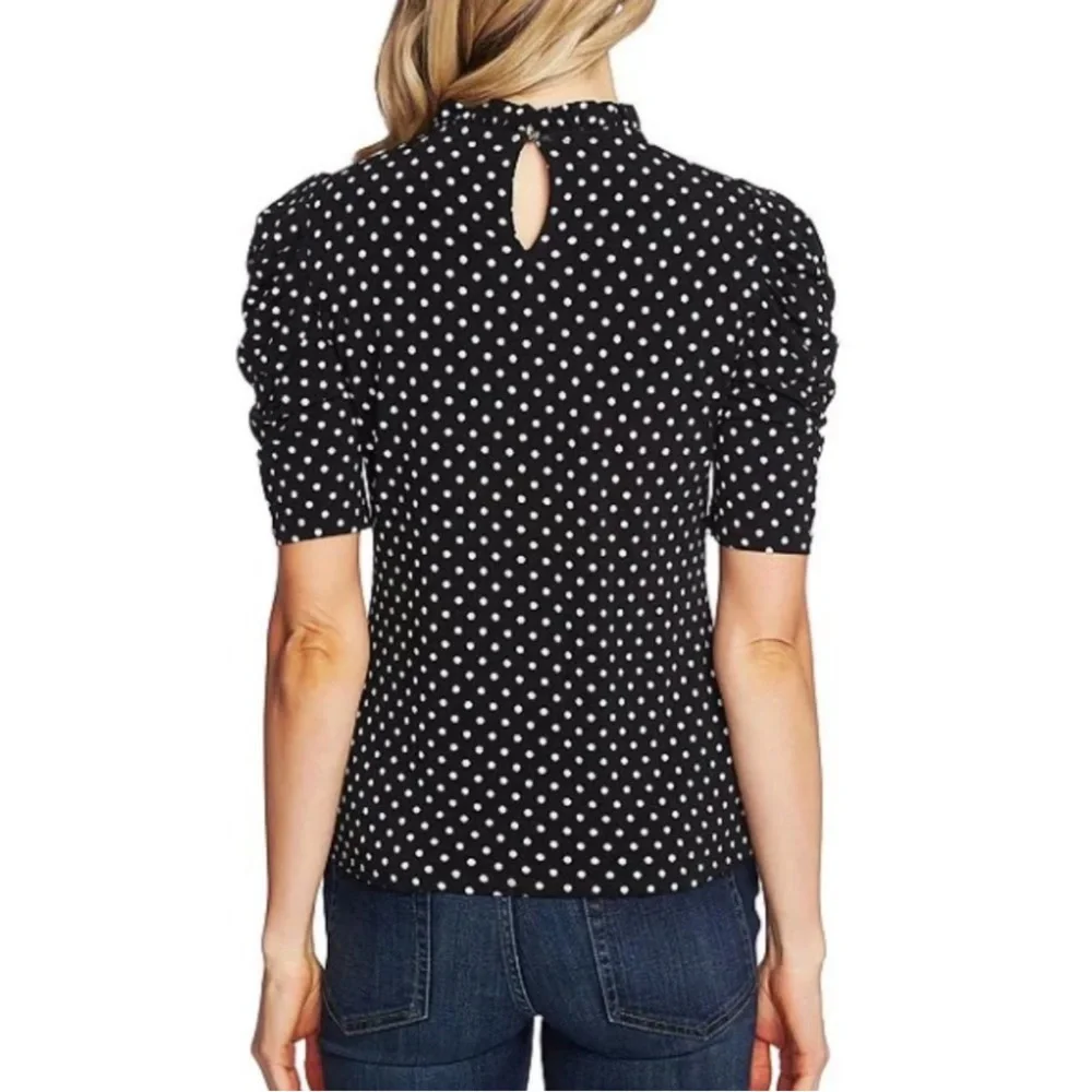 CeCe Black and White Polka Dot Puff Sleeve Blouse - Picture 2 of 6